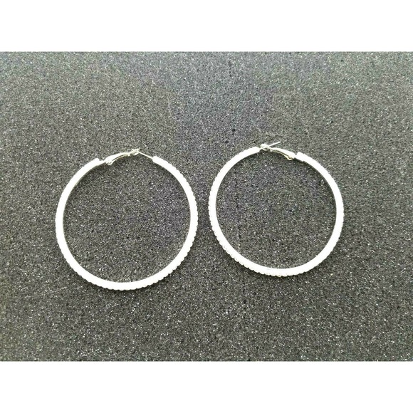 Large Hoop Earrings Silver with Small Rhinestones - Picture 3 of 3